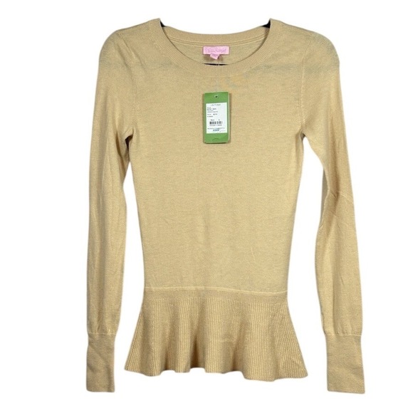 NWT Lilly Pulitzer Aurora Peplum, Wool Sweater, Almond, Sweater, Size Small - Picture 2 of 13